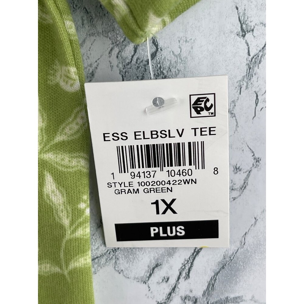 Style&Co. Womens Plus Size 1X Green Floral Print Elbow Sleeve Tee - Picture 8 of 9